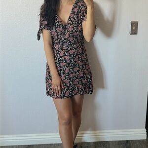 Loft Floral Black and Pink Dress